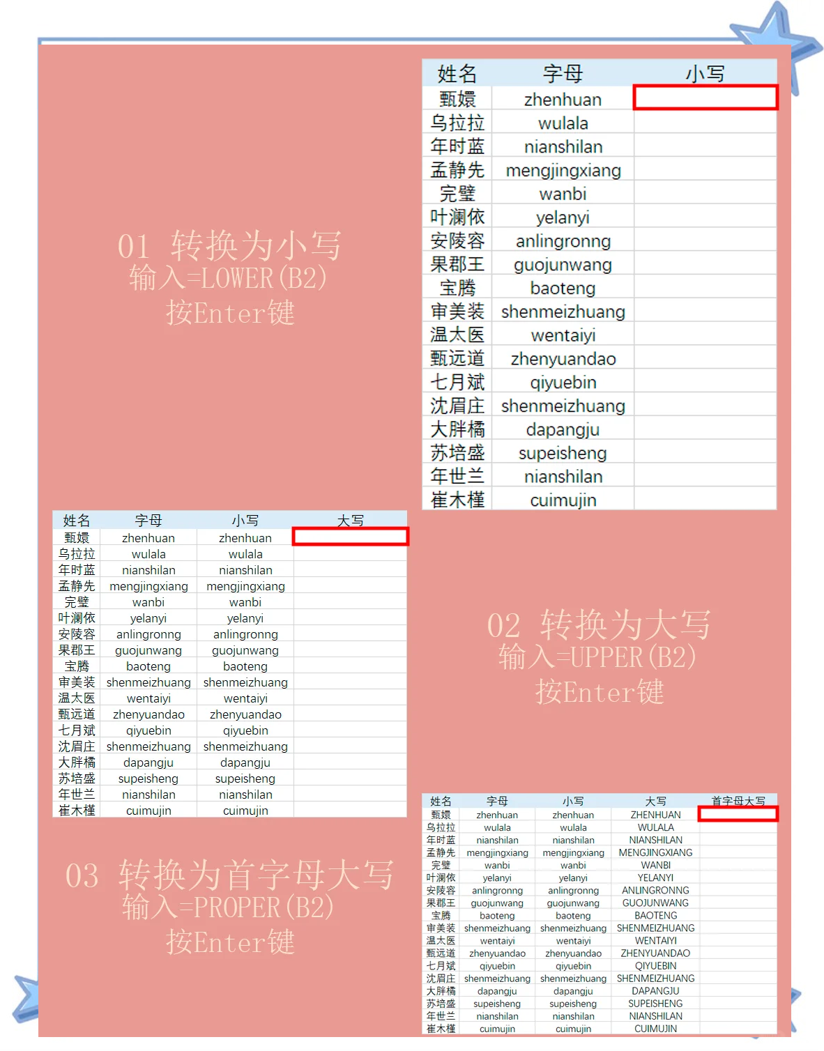 EXCEL表格中腫么把中文名字轉(zhuǎn)換為英文名字?
