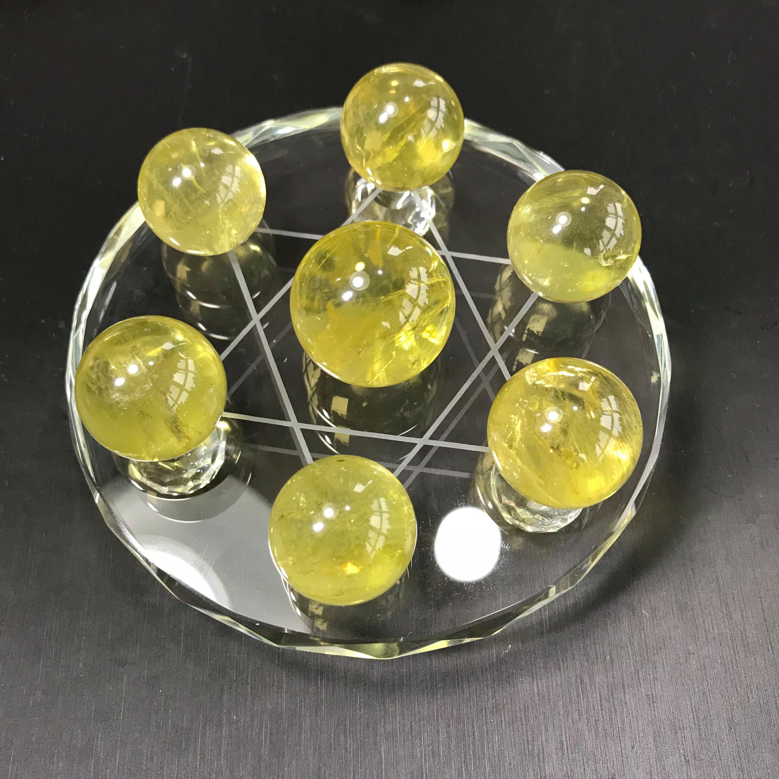 天然黃水晶球黃水晶七星陣方解石水晶球超強(qiáng)招財(cái)旺財(cái)擺件